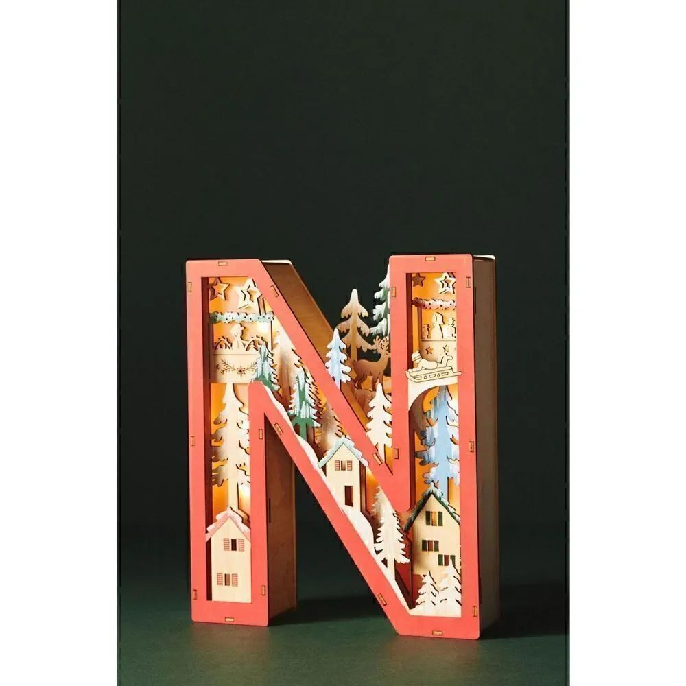 NEW ANTHROPOLOGIE Monogram Wonderland Light-Up Scene Christmas Letter N
